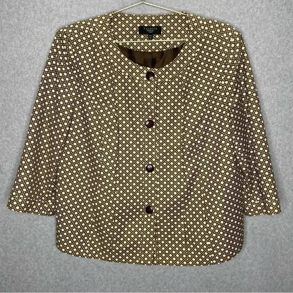 Talbots Woman Polka Dot Woven Geometric Pattern 3/4 Sleeve Cotton Blazer - Picture 1 of 7